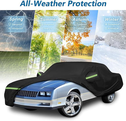 Waterproof Car Covers for Chevy Monte Carlo 1970-1988, 420D Oxford Cloth Sun Heat Protection Outdoor Full Covers with Driver Side Zipper Windproof Heavy Duty All Weather for 1970-1988 Monte Carlo