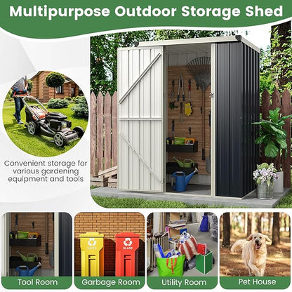 Goplus 3.8 x 2.8 FT Storage Shed Outdoor, All-Weather Steel Utility Storage House w/Lockable Door, Snap-on Arrow Leaning Organizer, Bike Tool Garden Sheds for Yard Lawn Patio