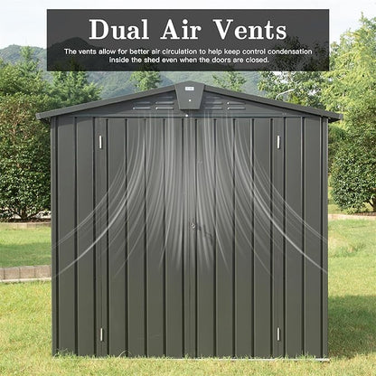 iKERY Galvanized Steel Storage Shed - 6.5' x 4.2' with Lockable Door, Metal Garden Shed for Bikes, Tools, Lawn Mowers and Trash Cans, Ideal for Backyard and Patio, Dark Gray