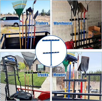 Vertical Hand Rack for Enclosed Landscaping Truck Trailer Garage or Shed Walls Holds 6 Tools for Shovels, Rakes, Hoes, Open Trailer Storage, 1 Pack (Blue)