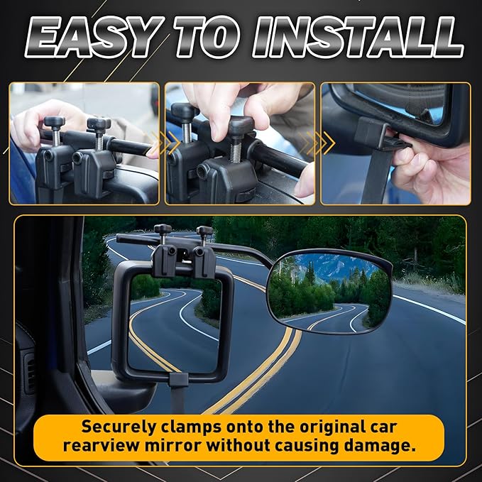 Universal Clip on Towing Mirrors Extensions for Towing, Side Mirror Extenders for Towing with RainProof, Convex Rearview Mirror, Tow Mirrors for Car Truck Trailer RV SUV, 2 Pack