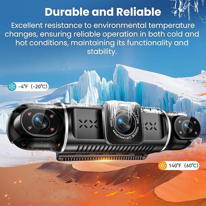 360°View 4 Channel Dash Cam, 2K+1080P Front and Rear Inside Left Right, Wireless Dash Camera for Cars, Built-in G-Sensor, IR Night Vision, 24H Parking Mode, 64GB SD Card, Loop Recording, APP Control