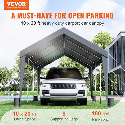 VEVOR Carport Car Canopy 10x20ft, Upgraded Heavy Duty Car Port Garage Boat Shelter Party Tent with 8 Reinforced Poles and 4 Weight Bags, UV Resistant Waterproof Tarp for SUV, Truck, Boat