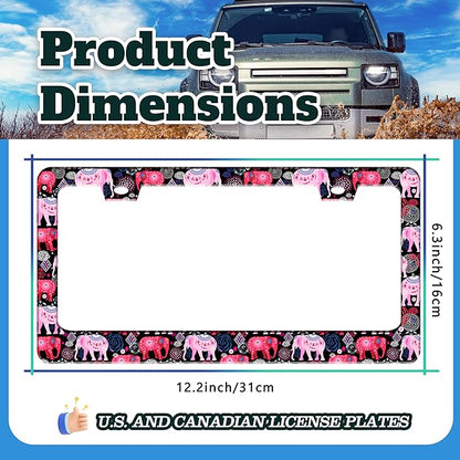 Tribal Elephant License Plate Frame Beautiful Animal License Plate Holder for Front or Rear Car Tags Reusable Stainless Steel Funny Car Decoration with Screws 6.3 X 12.2 Inch
