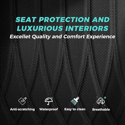 Seat Covers for Honda Civic Sedan LX 2016 2017 2018 2019 2020 2021, Faux Leather Car Seats Cover Full Set (Rear Row Solid & No Folding Backrest)-Black