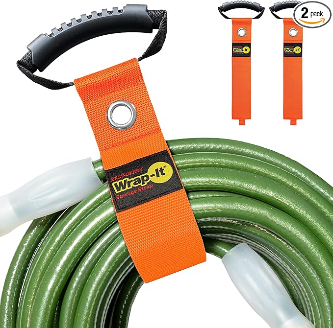 Easy-Carry Wrap-It Storage Straps - 28” (2-Pack) Blaze Orange with Grommet - Heavy Duty Wrap It Storage Straps and Extension Cord Wrap for Water Hose Storage