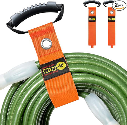 Easy-Carry Wrap-It Storage Straps - 28” (2-Pack) Blaze Orange with Grommet - Heavy Duty Wrap It Storage Straps and Extension Cord Wrap for Water Hose Storage