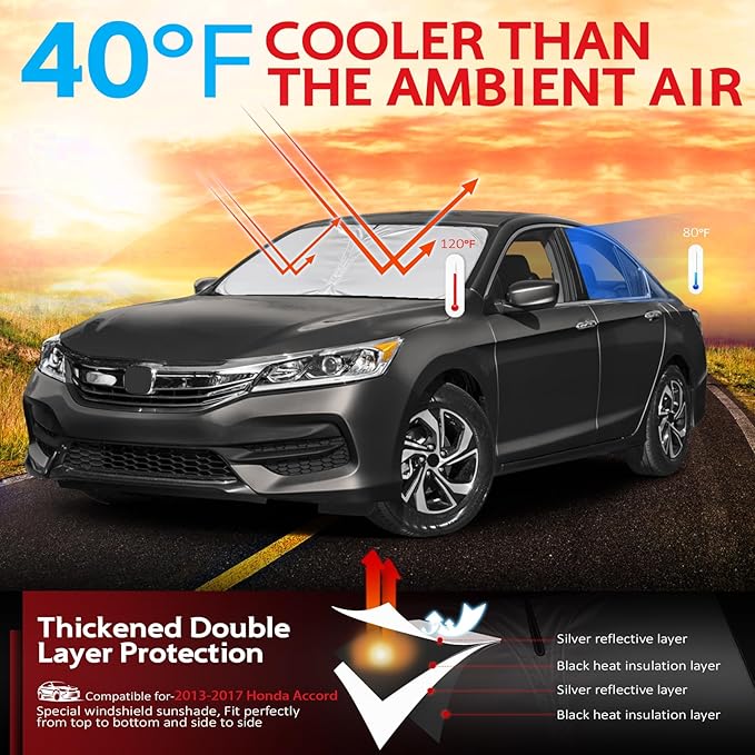 KAYZT Windshield Sun Shade for 2013-2017 Honda Accord Foldable Sunshade Front Window Custom Fit Car Accessories