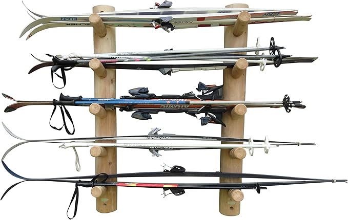 10-Place Wall-Mounted Ski Log Racks - Skis Wall Mount Garage Racks, Indoor & Outdoor Vertical Ski Holders for Walls, Hangers for Skis Indoor Storage Rack, Garage Hanging Rack - Natural