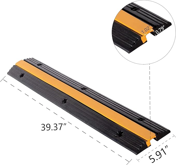 2 Pack Rubber Cable Ramp Hose Cable Protector Ramp 1 Channel 11000Lbs Load Capacity Traffic Speed Bump Wires Power Lines Extension Cord Cover for Indoor Outdoor