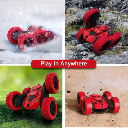 Remote Control Car Double Sided 360°Rotating 4WD RC Cars with Headlights 2.4GHz Electric Race Stunt Toy Car Rechargeable Toy Cars for 6-12 Year Old Boys Girls BirthdayGift (Red)