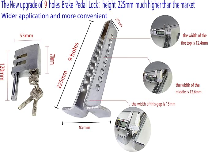 22.5cm Anti-Theft Auto Brake Clutch Lock Stainless Steel Vehicle Security Protection Supplies Car Brake Lock with 3 Keys