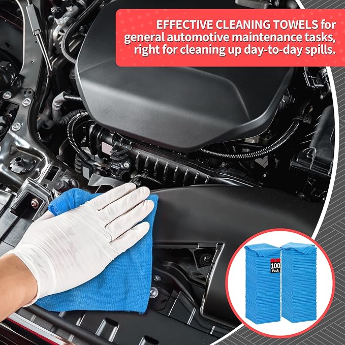 HOMERHYME Shop Towels, 100 Pack Microfiber Towels for Cars, Microfiber Cleaning Cloths, Bulk Multipurpose Lint-Free Cleaning Rag for Mechanic Automotive Garage Office, 11.5"*11.5" Blue