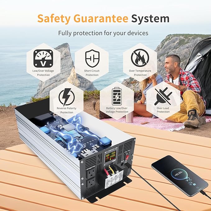 5000 Watt Pure Sine Wave Power Inverter DC 48V to 110V/120V AC Converter with 2 AC,5V 500mA USB Charging Ports, Car Solar Power Inverters with LCD Display for Home RV Truck