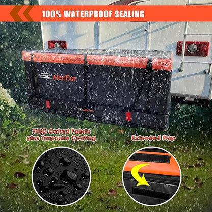 MeeFar Hitch Mount Cargo Carrier Bag Soft Shell 100% Waterproof 15 Cubic Feet (58" 19" 24") Include 8 Reinforced Straps for Truck Pickup All Vehicle with Steel Cargo Basket