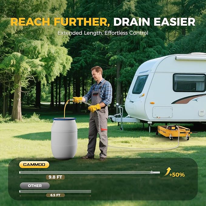 15 Gal Electric Oil Drain Pan, 110V High-Flow Pump, 9.8 FT Hose, 200 W Motor, 2 Locking Swivel Casters and 2 Directional Wheels Stable, Folding Handle, Heavy-Duty for Trucks, RVs, SUVs, Yellow