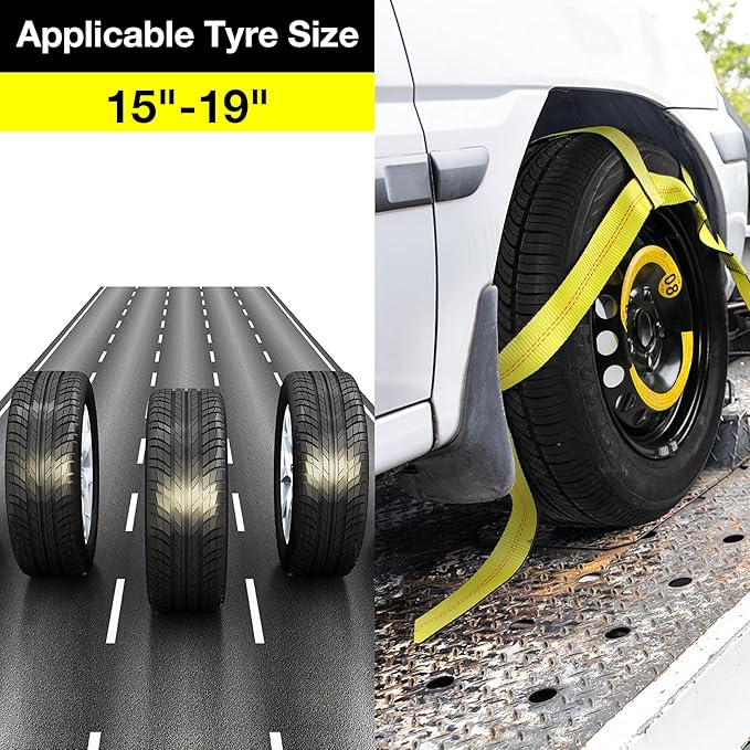 Tow Dolly Basket Straps with Flat Hook-2 Pack,Car Wheel Strap Tire Bonnet Net Fits 14"-19" Tires Auto Universal Vehicle Car Dolly Ropes Accessories