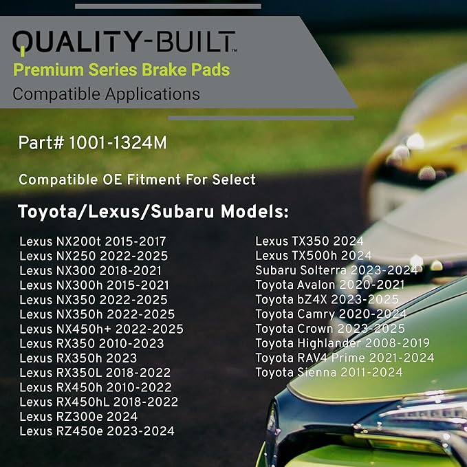 Premium Semi-Metallic Front Brake Pads (1001-1324M) Compatible with 2008-2025 Lexus/Subaru/Toyota (Avalon/Camry/Highlander/NX200t/NX250/NX300/NX300h/NX350/NX350h/RAV4 Prime & More)