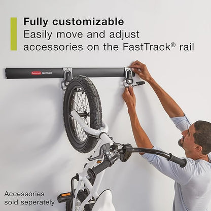 Rubbermaid 24-Piece FastTrack Garage Wall-Mounted Storage Kit, 6 Rails and 18 Hooks, Black, for Home/House/Tool/Sports/Equipment/Utility Purposes