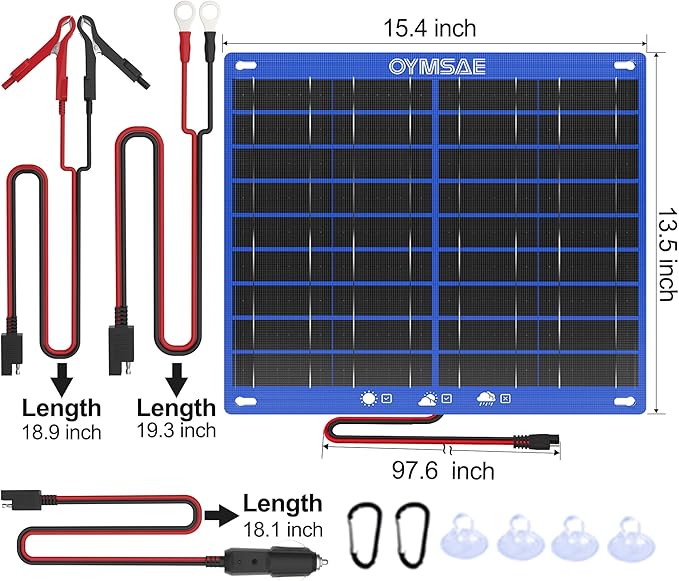 OYMSAE 30W 12V Solar Panel Battery Charger Portable Waterproof Power Trickle Battery Charger & Maintainer for Car Boat Automotive RV with Cigarette Lighter Plug & Alligator Clip