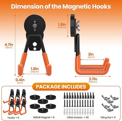 6 Pack Large Magnetic Hooks Heavy Duty Extra Strong Magnetic Garage Hooks Big NdFeB Industrial Magnet Hooks Magnetic Utility Storage Holder Organization with Anti-Slip Coating for Hanging Garden Tool