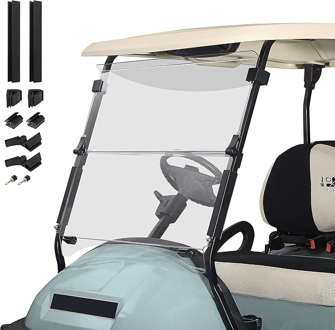10L0L Golf Cart Windshield for Club Car Precedent 2004-Up, Tempo, 2017-Up Onward, Clear/Tinted Fold Down Club Car Windshield Anti-UV Impact Resistant - 37.5"W X 33.6"H