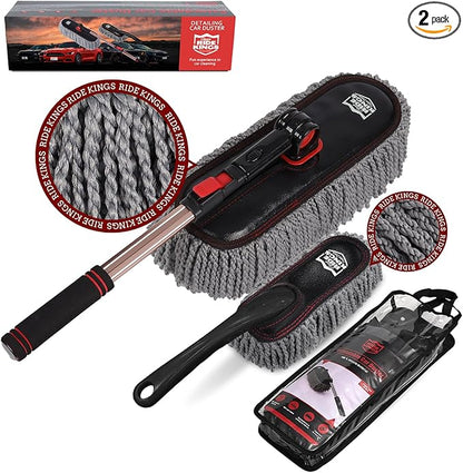 Car Duster Set,Car Duster Exterior Scratch Free with Extendable Handle,Large and Small Car Brushes Remove Dust for Cars and Trucks,Microfiber Car Interior Brush