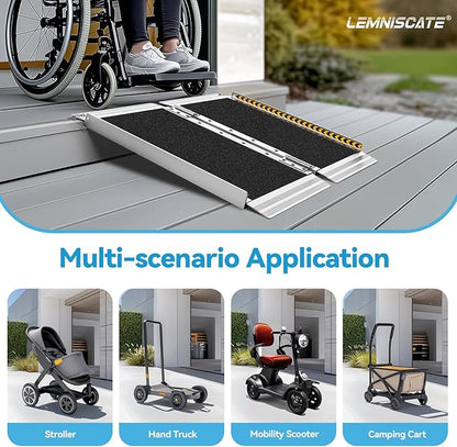 LEMNISCATE 2FT Wheelchair Ramps for Home Steps, Non-Skid Portable Handicap Aluminum Wheel Chair Ramps, 800LBS Capacity Folding Ramps for Wheelchairs for Homes, Entry, Shed, Doorways, Curbs, Stairs