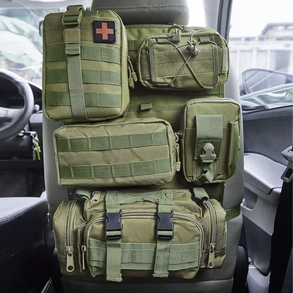 Universal Tactical Seat Back Organizer Vehicle Molle Panel Organizer Storage Bag with 5 Detachable Molle Pouch for All Vehicel Such as Jeep,Truck,SUV, Car, Ford,Chevy etc