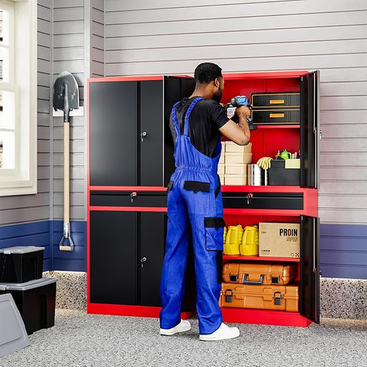 Yizosh Metal Garage Storage Cabinet with Locking Doors and Adjustable Shelves,- 71" Tool Storage Cabinet with 1 Drawer for Garage,Office,Warehouse
