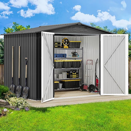 DWVO 8'x6' Large Metal Outdoor Storage Shed, Heavy Duty Tool Storage Sheds for Backyard Patio Lawn - Ideal for Bicycles, Garden Tools, and Lawn Equipment, Easy-to-Assemble, Dark Gray