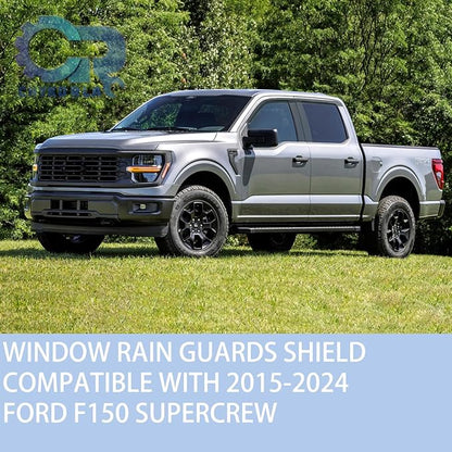 Outside Mount Window Visors Rain Guards Fit for 2015-2024 Ford F150 SuperCrew, Fit for 2017-2024 F150 Raptor F250 F350 F450 F550 Super Duty Crew Cab, Side Wind Deflectors Vent Shade
