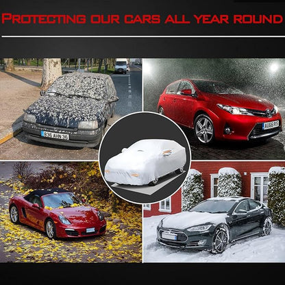 30 Layers Heavy Duty SUV Car Cover for Automobiles All Weather Waterproof, Outdoor Snowproof UV Protection Windproof, Door Zipper, Soft Cotton Universal Car Covers (Silver, Fit SUV 181"-190")