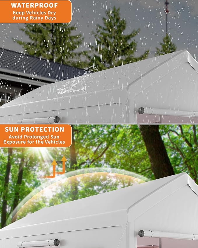 10 x 20ft Heavy-Duty Carport with Roll-Up Windows & Removable Sidewalls & Doors Thickened Wind Ropes, Ground Nails, Portable Car Tent Garage for Cars, Trucks, Boats, 180G Durable Tarp Cover,White