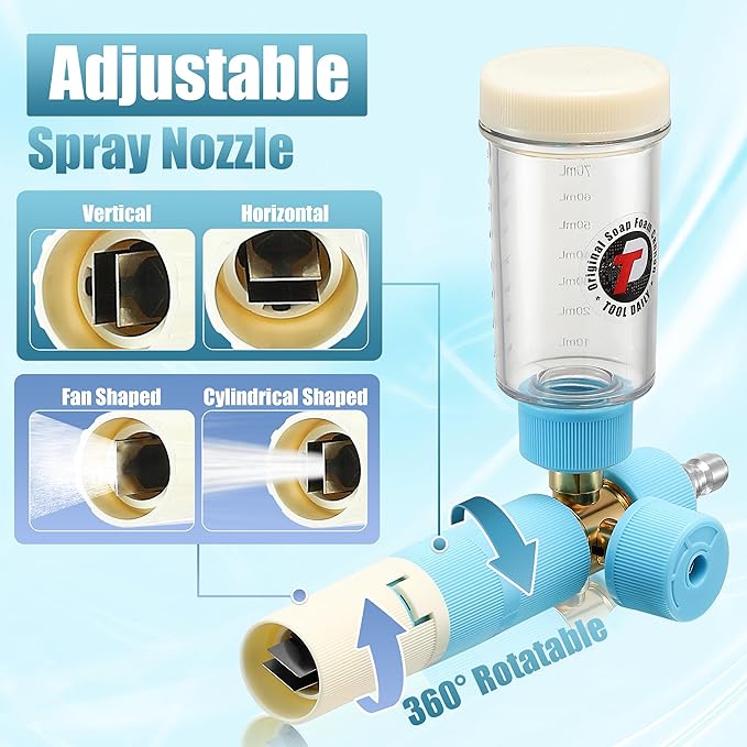 Tool Daily Foam Cannon with Dual Connector Accessory, Original Soap Cannon for Pressure Washer, 5 Power Washer Nozzle Tips, 1/4 Inch Quick Connect