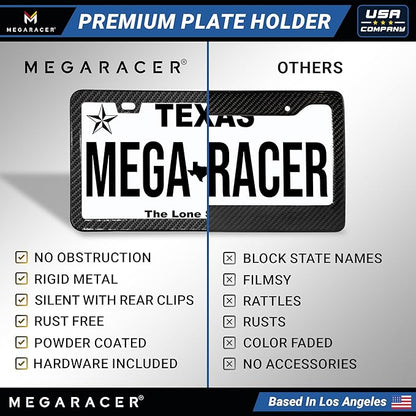 Premium Slim Carbon Fiber Design License Plate Frames – 2 Pack, Rust-Free Stainless Steel & Rattle-Free, Street Legal, Universal with Screw Caps Cover, Thin Metal Front & Rear Car Tag Holders for Men