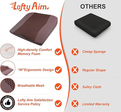 Car Seat Cushion, Comfort Memory Foam Car Cushions for Driving - Sciatica & Lower Back Pain Relief, Driver Seat Pillow for Auto, Office Chair, Wheelchair - 4D Mesh Brown