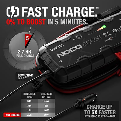NOCO Boost X GBX155: 4250A UltraSafe Jump Starter – 12V Lithium Battery Booster Pack, Portable Jump Box, Power Bank & Jumper Cables - for 10.0L Gas and 8.0L Diesel Engines
