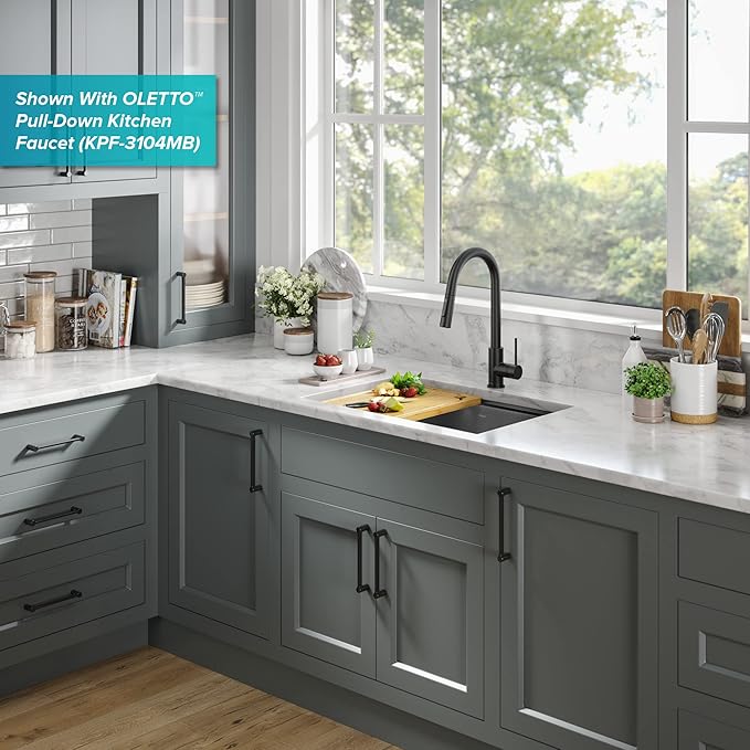 KRAUS Kore Workstation 27-inch Undermount 16 Gauge Black Stainless Kitchen Sink, Single Bowl Kitchen Sink in PVD Gunmetal Finish with Accessories, KWU110-27-PGM