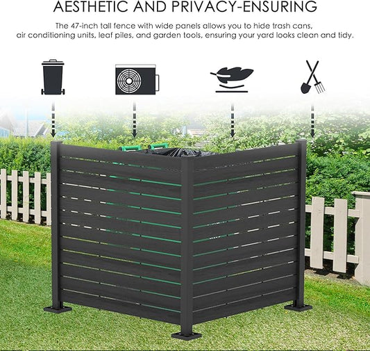 Kozyard 50" W x 48" H Outdoor Privacy Screens Aluminum Post, Air Conditioner Fence Panels, Pool Equipment Enclosure, Trash Can Screens Fence Kit for Outside Backyard Patio (Black/ 2 Panels)