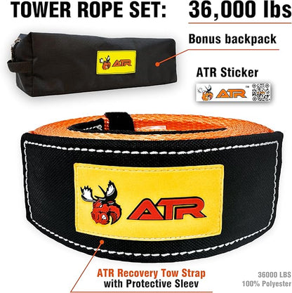 ATR Recovery Tow Strap 3.5" x 20ft – 36,000 lbs Break Strength, Heavy Duty Snatch Strap for Truck, SUV, UTV, Off-Road Pulling, Tow Rope with Storage Bag