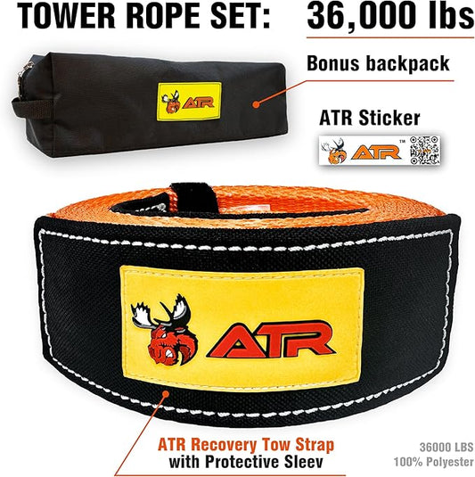 ATR Recovery Tow Strap 3.5" x 20ft – 36,000 lbs Break Strength, Heavy Duty Snatch Strap for Truck, SUV, UTV, Off-Road Pulling, Tow Rope with Storage Bag