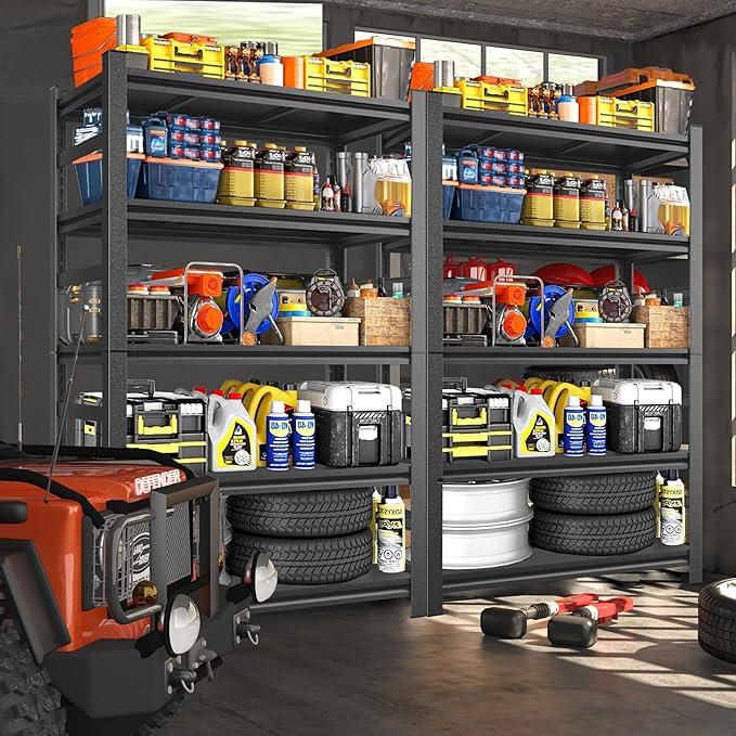 87" H Garage Shelving 3000LBS Capacity Heavy Duty Storage Shelves, Adjustable 5 Tier Metal Industrial Shelf for Kitchen, Utility Room, Warehouse and Basement,24" Dx47 Wx87 H, Black