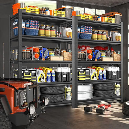 87" H Garage Shelving 3000LBS Capacity Heavy Duty Storage Shelves, Adjustable 5 Tier Metal Industrial Shelf for Kitchen, Utility Room, Warehouse and Basement,24" Dx47 Wx87 H, Black