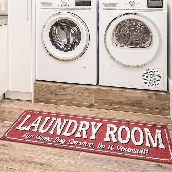 Ottomanson 20" x 59" Laundry Room Rug - Non-Slip Mat for Laundry & Mudroom - Durable, Stain-Resistant, and Easy to Clean - Perfect for High-Traffic Areas - Runner Rug for Entryway Bathroom, Red