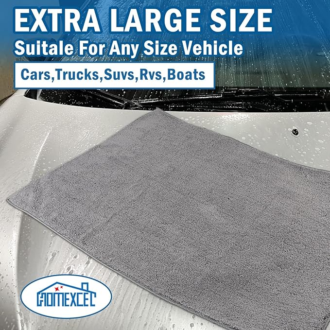 HOMEXCEL Professional Large Microfiber Car Drying Towels 4 Pack, Lint Free, Scratch Free, Highly Absorbent Drying Towel for Cars, SUVs, RVs, Trucks, and Boats,31" x 24 ",Grey