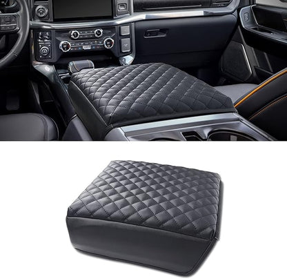 KMMOTORS F150(2021-2025) Center Console Cover, Thick Armrest Cushion, Funda para consola de coche, Car Interior, Vegan Leather, Armrest Protector (2021~2025, Full Cover Black), F150 Accessories