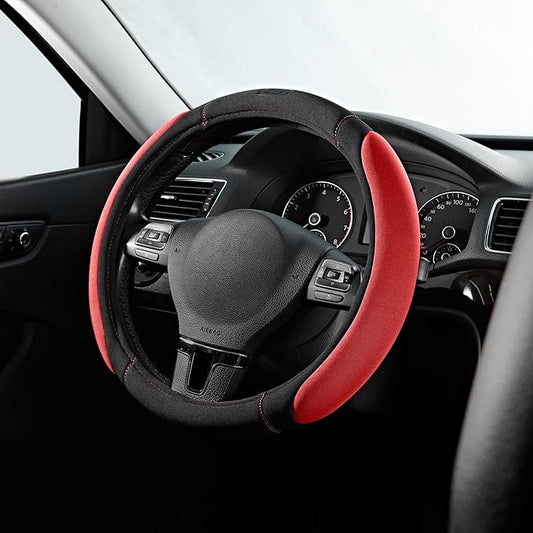 Skechers Steering Wheel Cover,Memory Foam Car Steering Wheel Cover,14.5-15inch Anti-Slip Safety Comfortable Desgin, Universal Accessory for Diverse Cars, Truck,SUV (Black & Red)