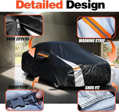 12-Layer Custom Fit Car Cover for Tesla Model X (2015-2025), Upgraded Waterproof All-Weather Full Exterior Cover with Door Zipper, for Snow Rain Dust and Sun UV Protection-Black.