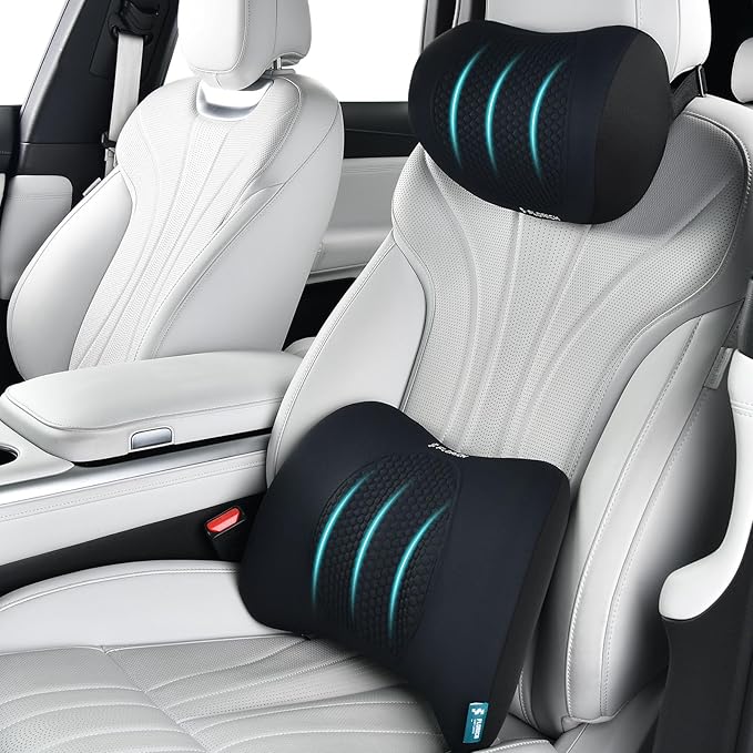 FLORICH Lumbar Support with Car headrest Back Pillow for Chair Headrest Pillow with Gel Memory Foam Massage Point Lumbar Support(Black)